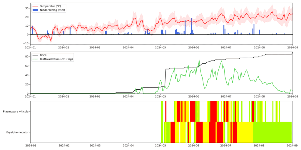 Jahresverlauf von Wetter und Infektionen 2024